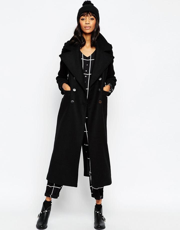 Asos Maxi Military Coat With Contrast Buttons - Wine