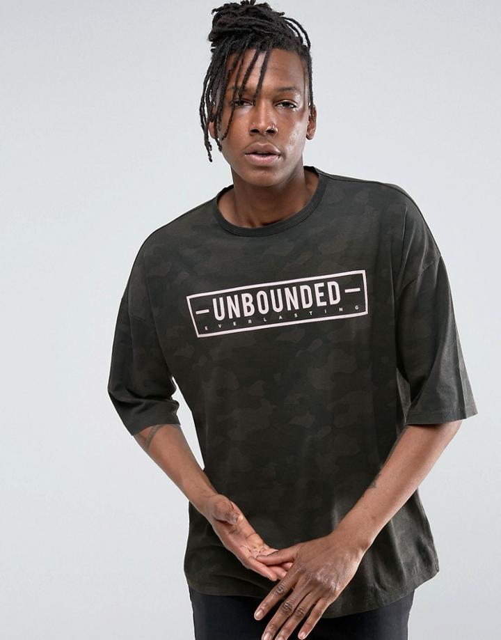 Asos Oversized T-shirt With All Over Camo & Unbounded Print - Green