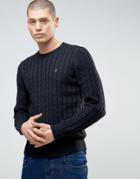 Farah Norfork Cable Knit Crew Neck Sweater - Black