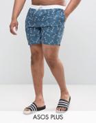 Asos Plus Swim Shorts With Anchor Print In Mid Length - Navy