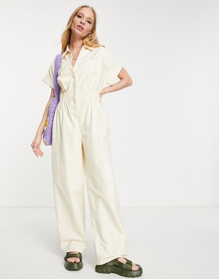 Emory Park Button Through Jumpsuit In Cream-white