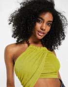 River Island Chain Halter Neck Wrap Top In Lime-green