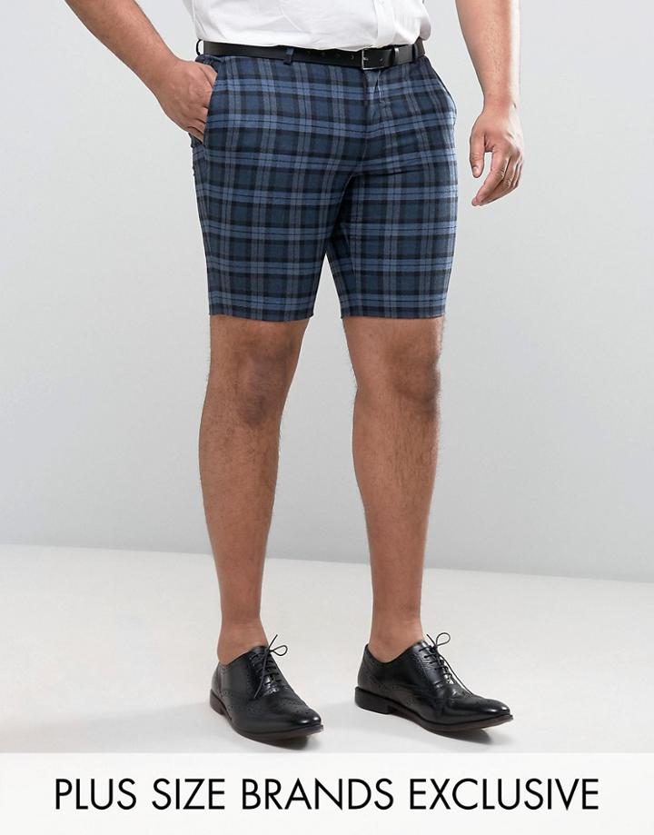 Noose & Monkey Plus Super Skinny Smart Shorts - Blue
