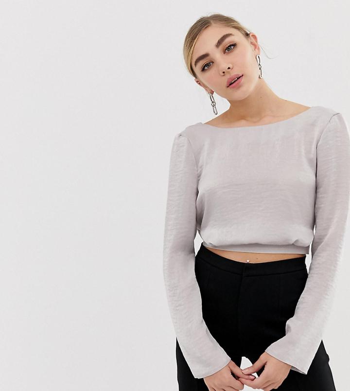 Miss Selfridge Crop Blouse With Cowl Back In Silver-beige