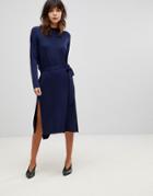 Asos Wrap Back Midi Dress In Knit - Navy