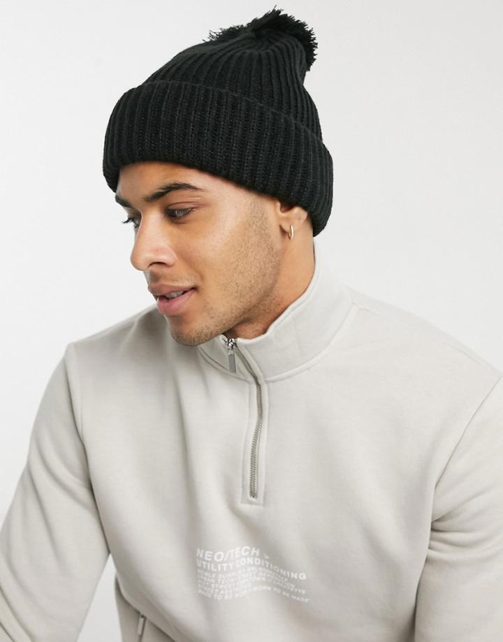 River Island Bobble Beanie In Black