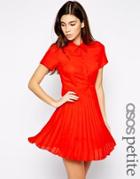Asos Petite Exclusive Shirt Dress With Pleated Skirt - Red