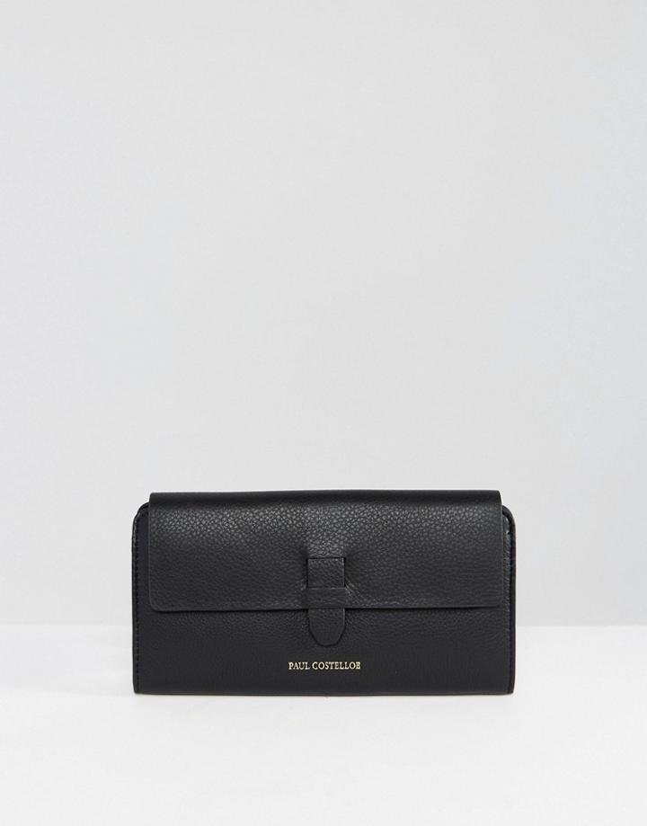 Paul Costelloe Real Leather Fold Over Purse With Tab Closure In Black - Black