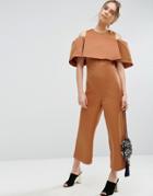 Asos Bonded Off Shoulder Jumpsuit - Brown