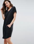 B.young Short Sleeve V Neck Midi Dress - Black