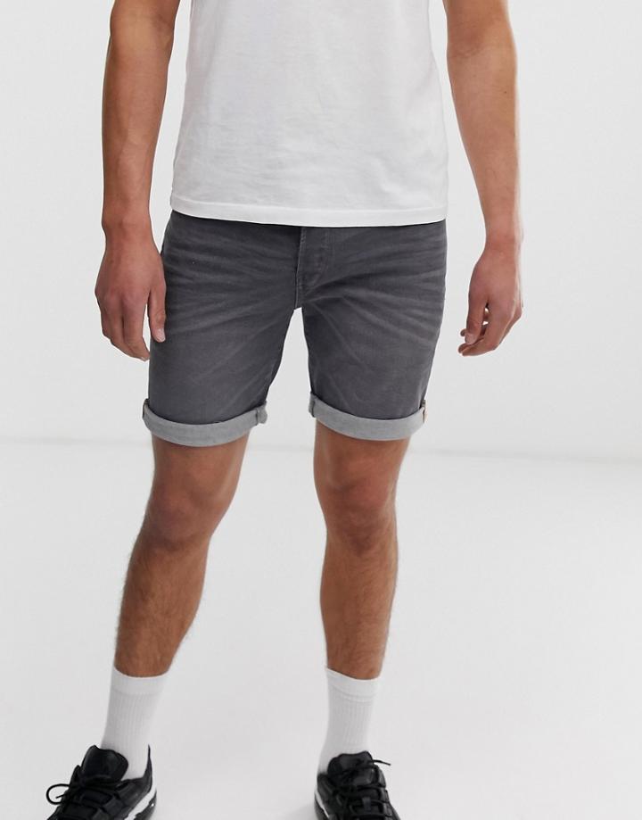 Solid Regular Fit Denim Short - Gray