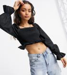 Missguided Petite Ruched Crop Top With Balloon Sleeves In Black