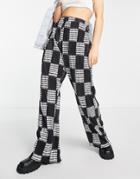 Heartbreak Plisse Wide Leg Pants In Geo Print - Part Of A Set-white