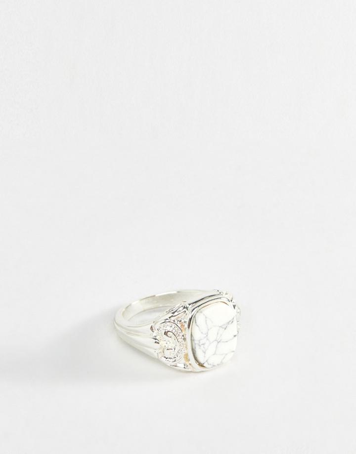 Chained & Able White Stone Signet Ring In Silver - Silver