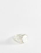 Chained & Able White Stone Signet Ring In Silver - Silver