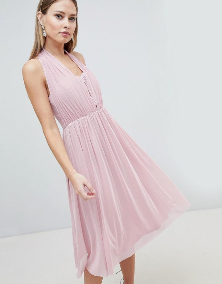 Lipsy Multiway Midi Chiffon Dress-pink
