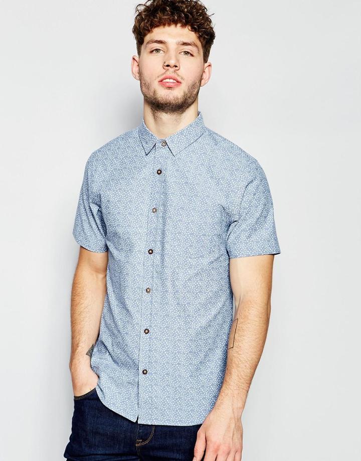 Brave Soul Small Star Print Pocket Short Sleeve Shirt - Blue