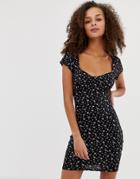 Daisy Street Mini Dress With Scoop Neck In Vintage Ditsy Floral Print - Black