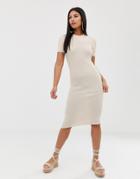 Asos Design Knitted T-shirt Midi Dress In Natural Look Yarn - Stone