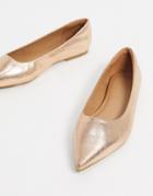 Asos Design Lucky Pointed Ballet Flats In Rose Gold