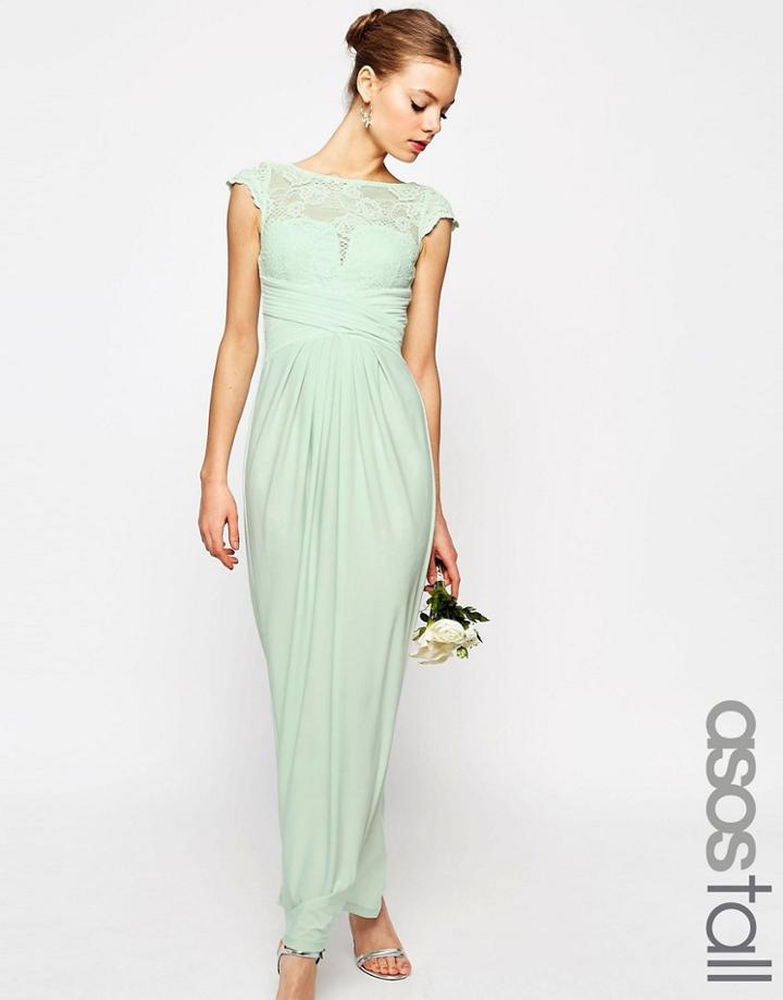 Asos Tall Wedding Lace Top Pleated Maxi Dress - Mint