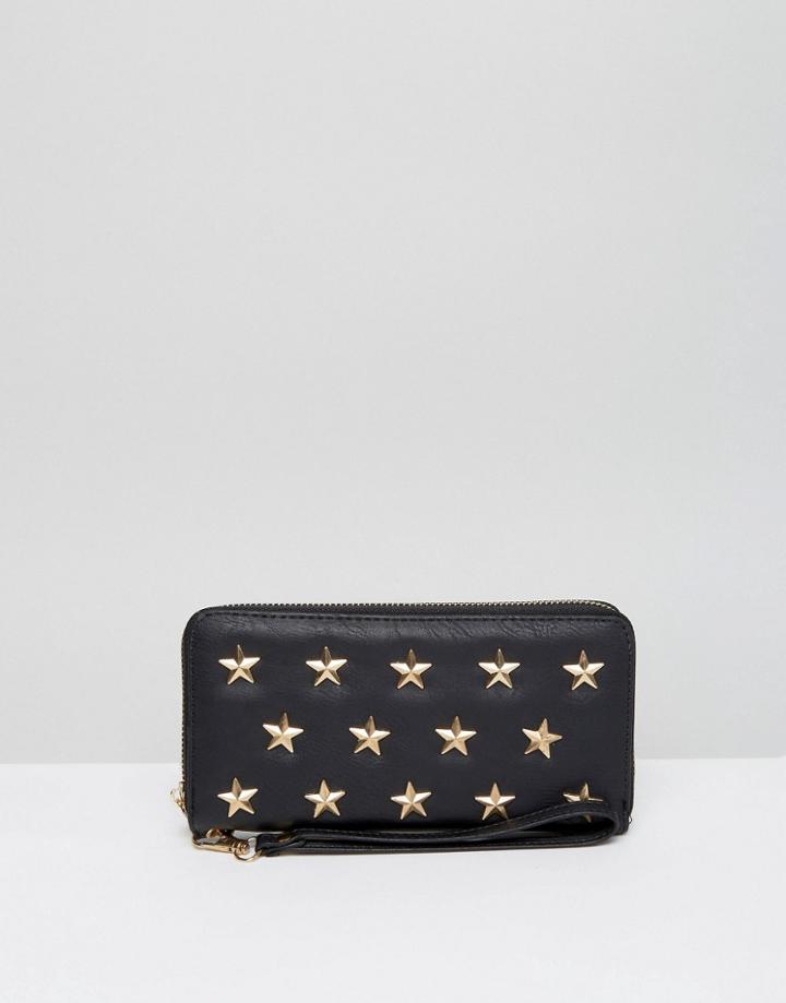 Yoki Star Studded Zip Around Purse - Black