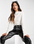 River Island Long Sleeve Brushed High Neck Top In Cream-white