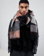 Asos Design Blanket Scarf In Charcoal Geo-tribal Print - Gray