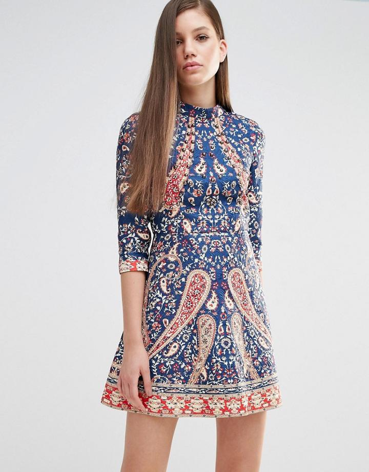 Comino Couture Beaded Mini Dress - Multi Navy