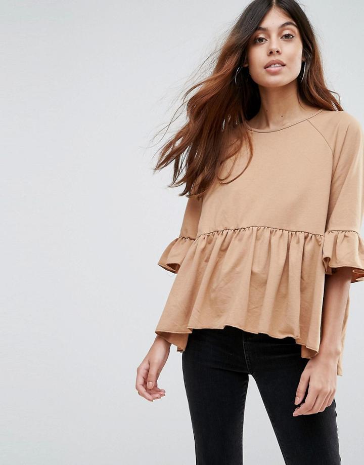 Vero Moda Sweat Peplum Top - Tan