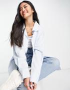 Cotton: On Collar Shirt In Blue Stripe