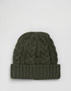 7x Cable Beanie Hat In Khaki - Green