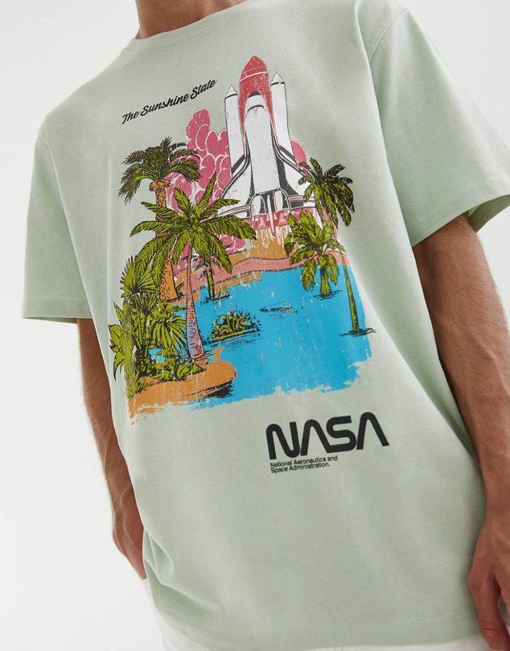 Pull & Bear Nasa T-shirt In Green-white