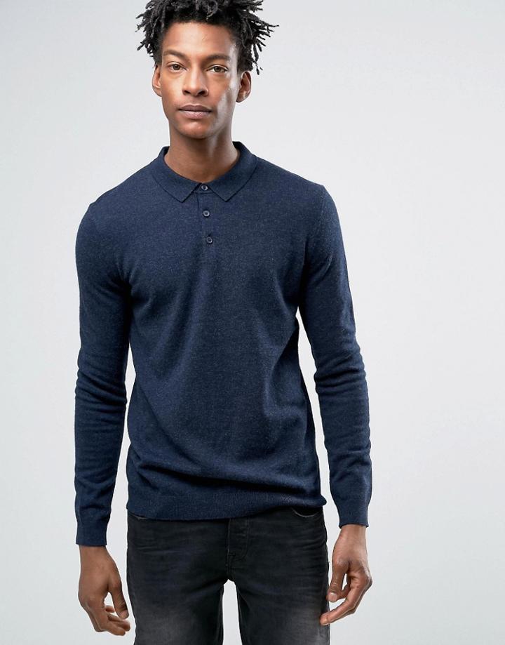 Minimum Jaylen Merino Knit Polo Long Sleeve - Navy