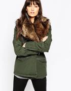 Asos Jacket With Oversized Faux Fur Collar - Khaki