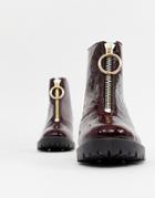 Asos Design Rakel Patent Chunky Heeled Boots - Red