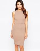 Ax Paris Midi Dress With Small Cut-outs - Mocha
