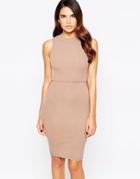 Ax Paris Midi Dress With Small Cut-outs - Mocha