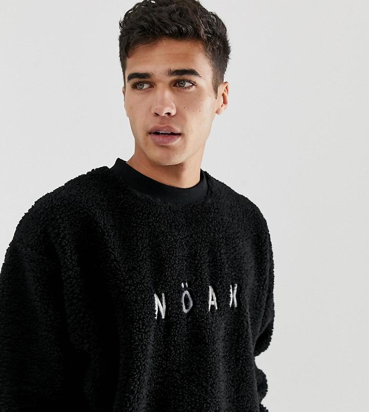 Noak Sweatshirt In Borg With Front Logo-black