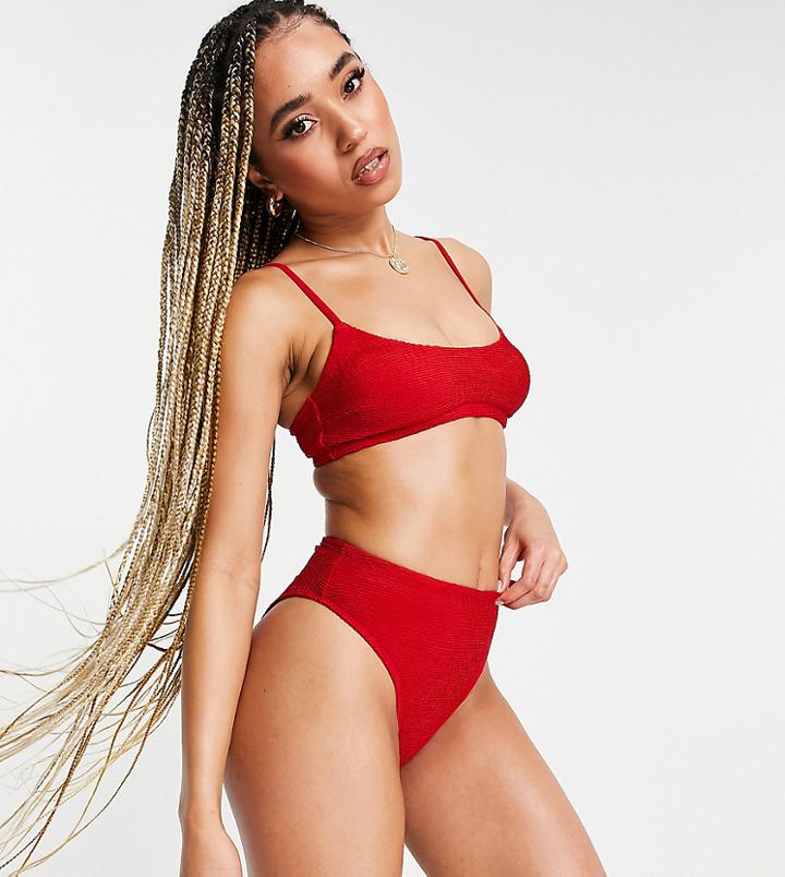 Free Society Exclusive Mix And Match Scrunch High Leg High Waist Bikini Bottom In Red