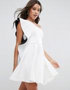 Asos Bonded Ruffle Mono Skater Mini Dress - White