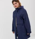 Asos Design Curve Raincoat With Brushed Check Lining - Blue