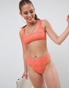 Asos Design Mix And Match Crochet High Leg High Waist Bikini Bottom - Orange