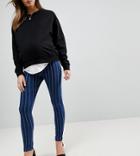 Asos Maternity Rivington High Waist Denim Jeggings In Indigo With White Stripes With Under The Bump Waistband - Blue