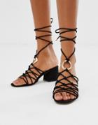 Asos Design Harvey Knotted Ring Detail Block Heeled Sandals-black