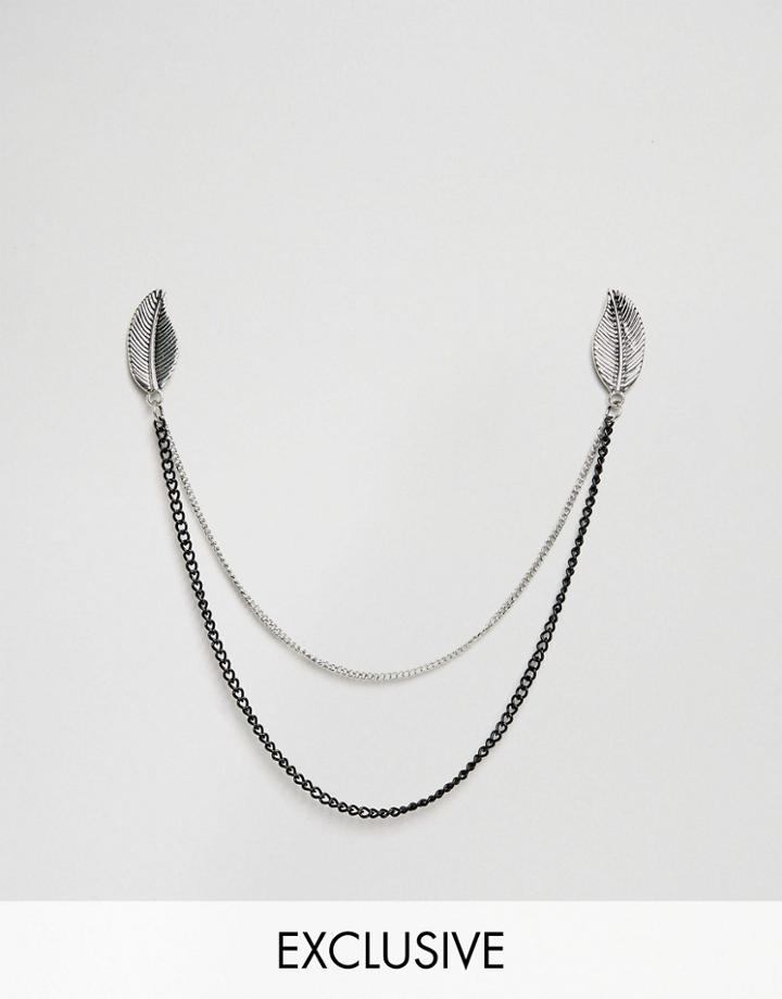 Designb Feather Collar Tips & Chain In Silver Exclusive To Asos - Silver