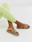 Truffle Collection Zebra Print Slippers-brown