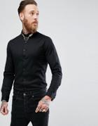 Asos Skinny Twill Shirt With Collar Chain - Black