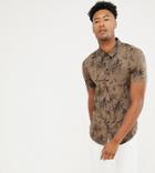 Another Influence Tall Dark Palm Print Shirt - Brown