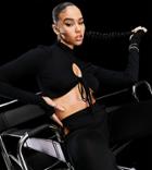 Asyou Roll Neck Tie Front Top In Black
